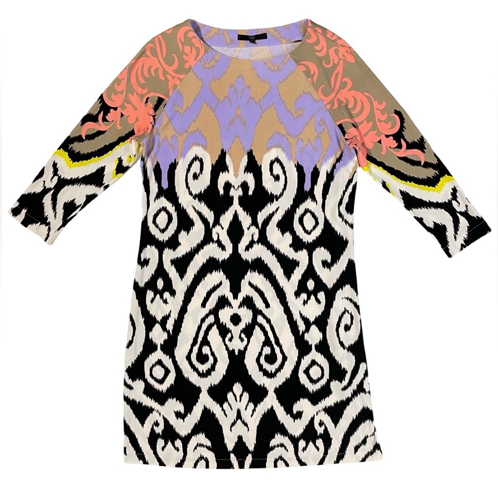 NWOT Tibi Jasmine Swirling Ikat Print Jersey Shift Dress Multicolor Size Medium